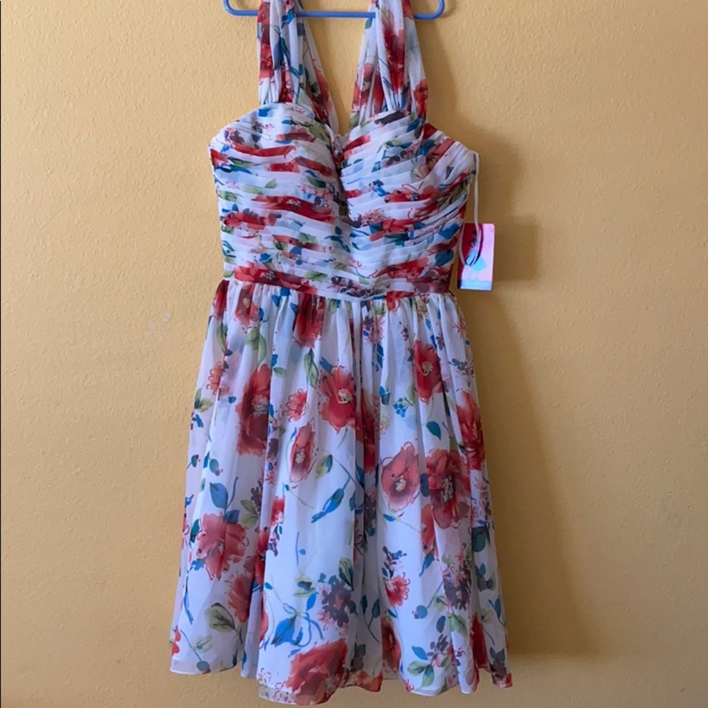 Unique Vintage White Floral Swing Dress